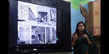 Deepika Gandhi, associate professor, Chandigarh College of Architecture, delivering a lecture on art and architecture in the city